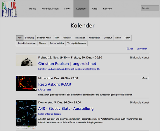 Tipp für registrierte Kulturschaffende! Der Kulturbeutel Kalender...