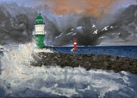Sturm auf See Warnemünde, Acryl auf Leinwand
