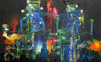 LaPaDU bei Nacht, 2021, Mischtechnik auf Keilrahmen, 100 x 160 cm